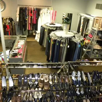 Racks of clothes at Upscale Resale